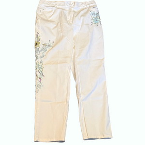 Susan Graver off white Jeans with Floral Embroidery